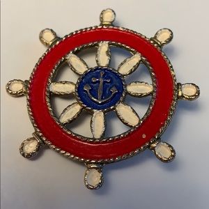VTG JJ Ship Wheel Nautical Enamel Brooch Gold Tone Jonette Jewelry Company (JJ)
